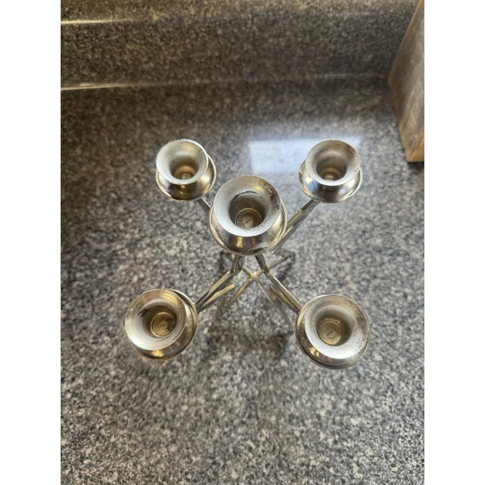 3D Star Candelabra Taper Candleholder Silver Color Metal